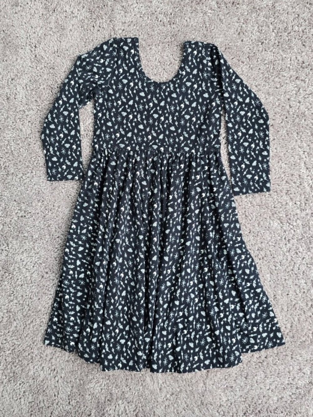 Alice + Ames Girls Black Night Sky Celestial Floral Long Sleeve Ballet Dress 6